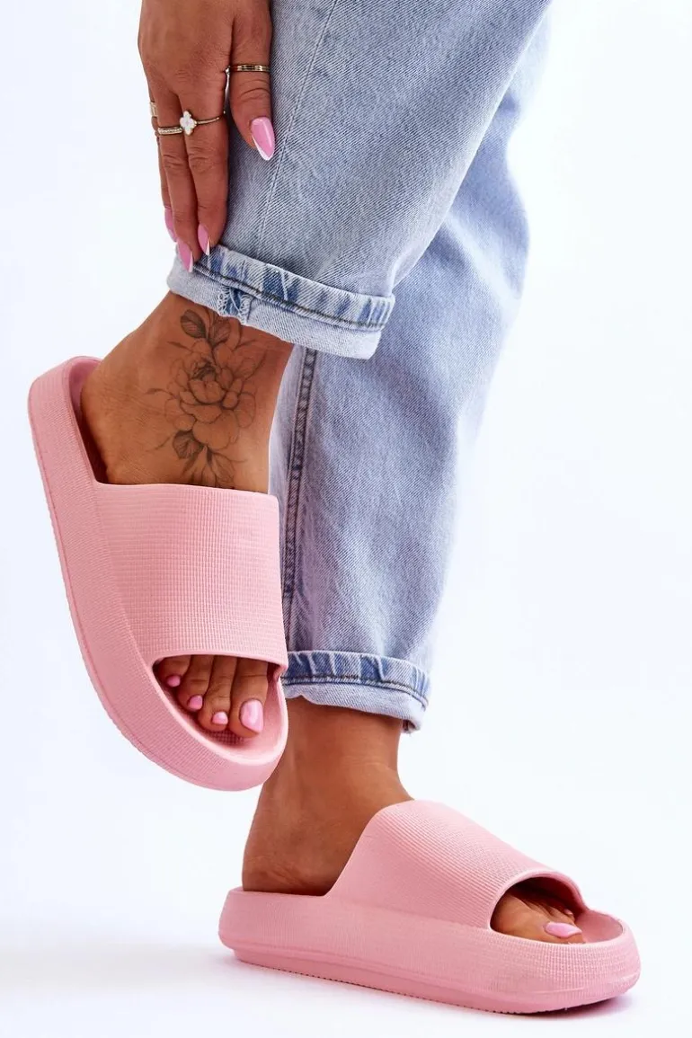 Modne Lekkie Klapki Na Masywnej Podeszwie Różowe Rebel