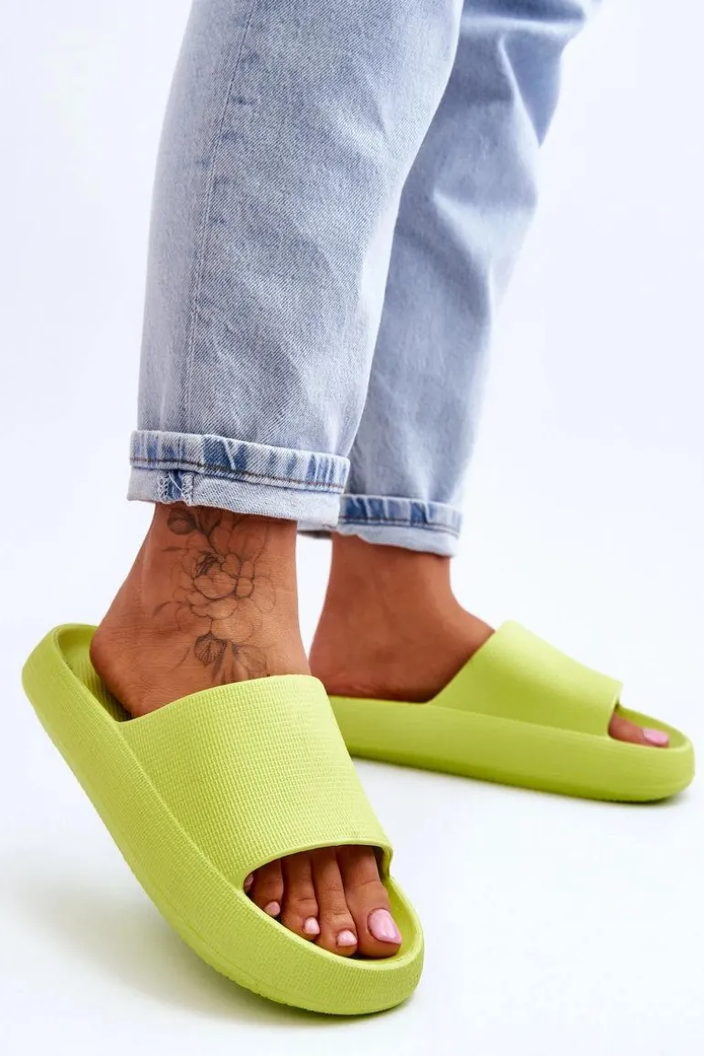 Modne Lekkie Klapki Na Masywnej Podeszwie Limonkowe Rebel