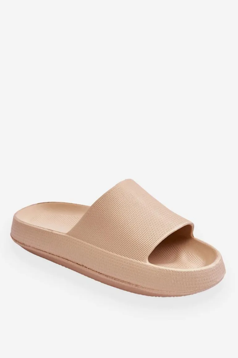 Modne Lekkie Klapki Na Masywnej Podeszwie Beżowe Rebel