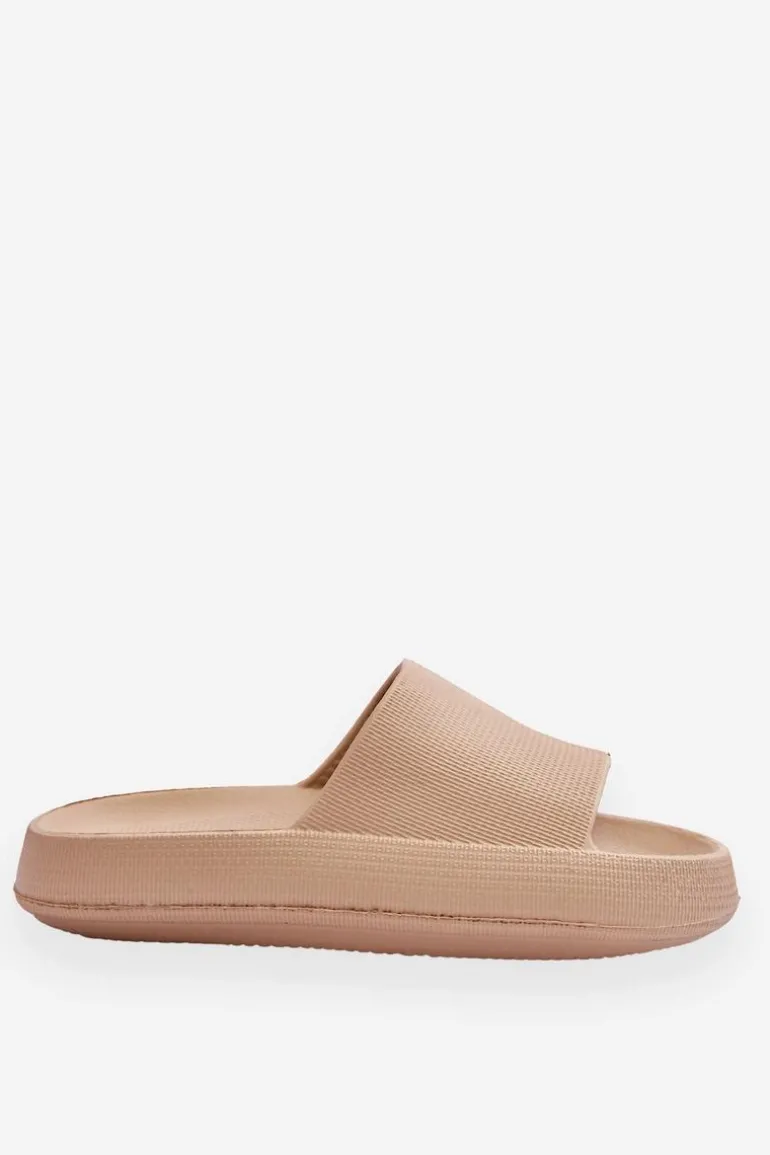 Modne Lekkie Klapki Na Masywnej Podeszwie Beżowe Rebel