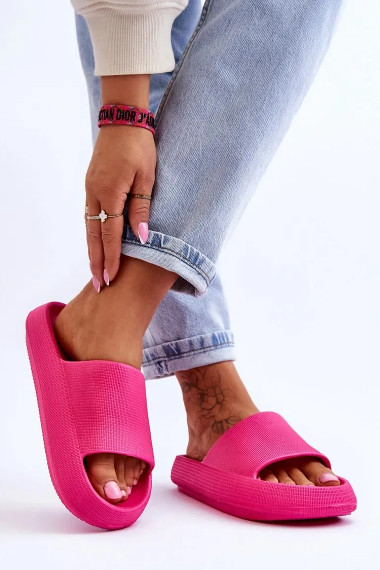 Modne Lekkie Klapki Na Masywnej Podeszwie Fuksja Rebel