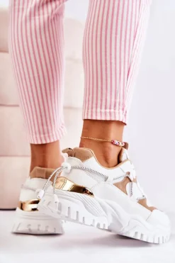 Modne Materiałowe Buty Sportowe Beżowo-Białe Amariso