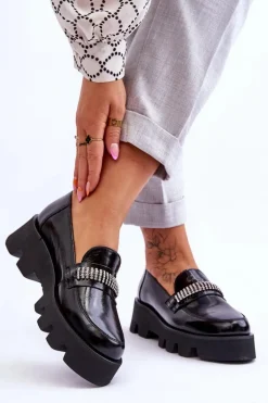 Modne Mokasyny Na Platformie Z Ozdobą Laura Messi 2600 Czarne