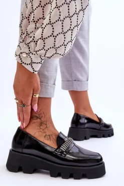 Modne Mokasyny Na Platformie Z Ozdobą Laura Messi 2600 Czarne