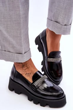 Modne Mokasyny Na Platformie Z Ozdobą Laura Messi 2600 Czarne