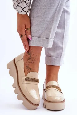 Modne Mokasyny Na Platformie Z Ozdobą Laura Messi 2600 Beżowe