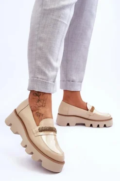 Modne Mokasyny Na Platformie Z Ozdobą Laura Messi 2600 Beżowe