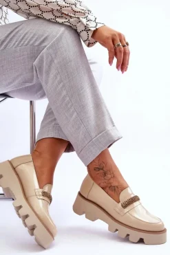 Modne Mokasyny Na Platformie Z Ozdobą Laura Messi 2600 Beżowe
