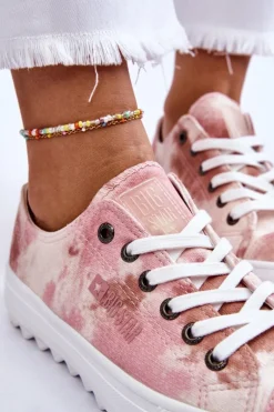 Modne Niskie Trampki Big Star LL274044 Różowo-Beżowe