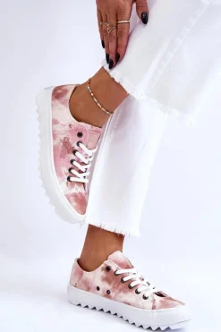 Modne Niskie Trampki Big Star LL274044 Różowo-Beżowe