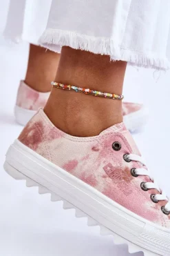 Modne Niskie Trampki Big Star LL274044 Różowo-Beżowe