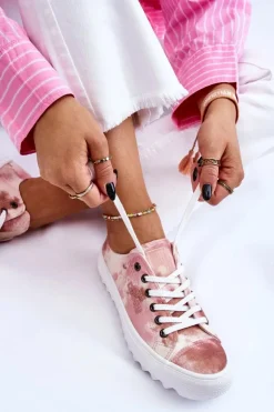 Modne Niskie Trampki Big Star LL274044 Różowo-Beżowe