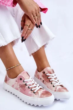 Modne Niskie Trampki Big Star LL274044 Różowo-Beżowe