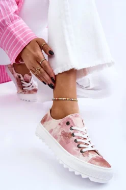 Modne Niskie Trampki Big Star LL274044 Różowo-Beżowe