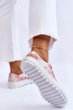 Modne Niskie Trampki Big Star LL274044 Różowo-Beżowe