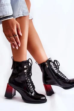 Modne Ocieplane Botki Na Obcasie Czarne Alisse