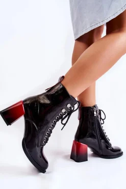 Modne Ocieplane Botki Na Obcasie Czarne Alisse