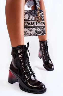 Modne Ocieplane Botki Na Obcasie Czarne Alisse