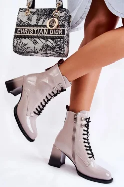 Modne Ocieplane Botki Na Obcasie Szare Alisse