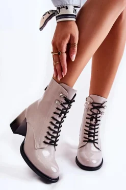 Modne Ocieplane Botki Na Obcasie Szare Alisse