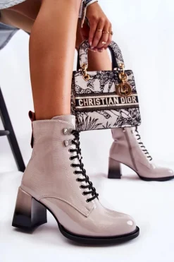 Modne Ocieplane Botki Na Obcasie Szare Alisse