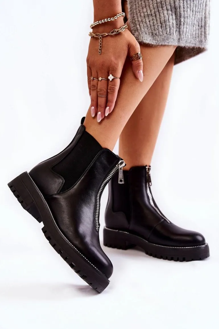 Modne Ocieplane Botki Sztyblety Czarne Madeleine