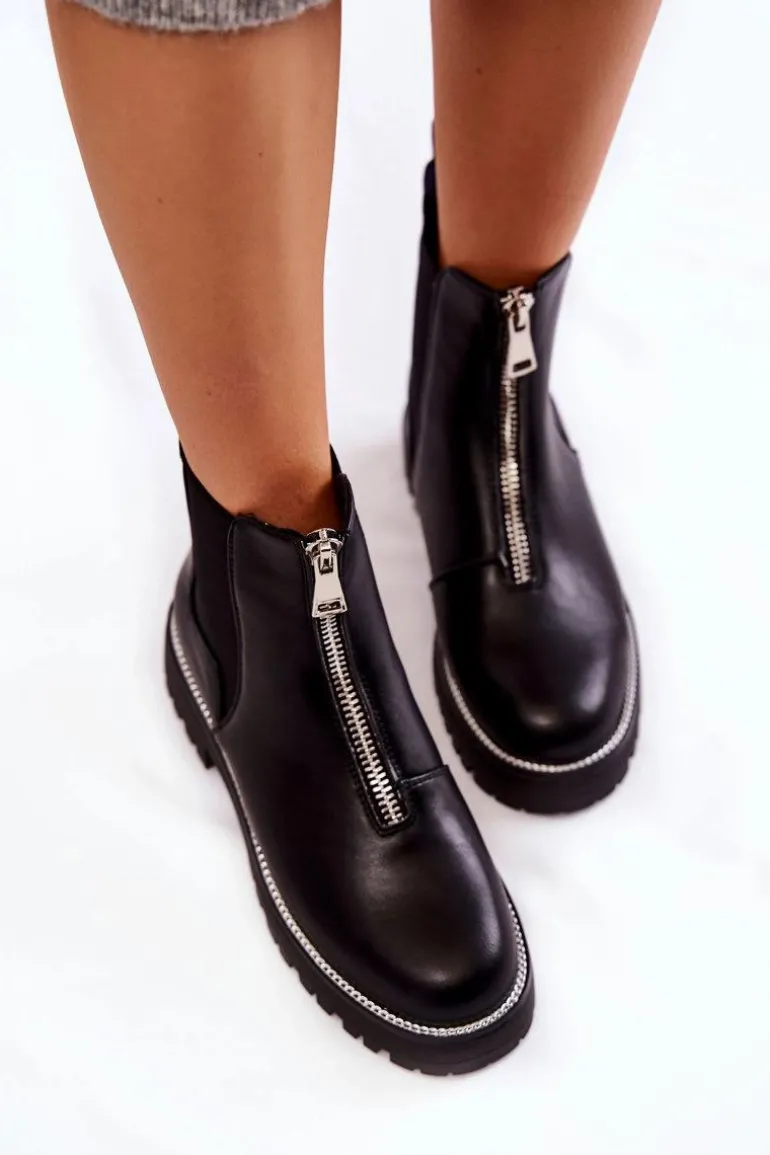 Modne Ocieplane Botki Sztyblety Czarne Madeleine