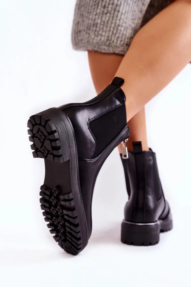 Modne Ocieplane Botki Sztyblety Czarne Madeleine