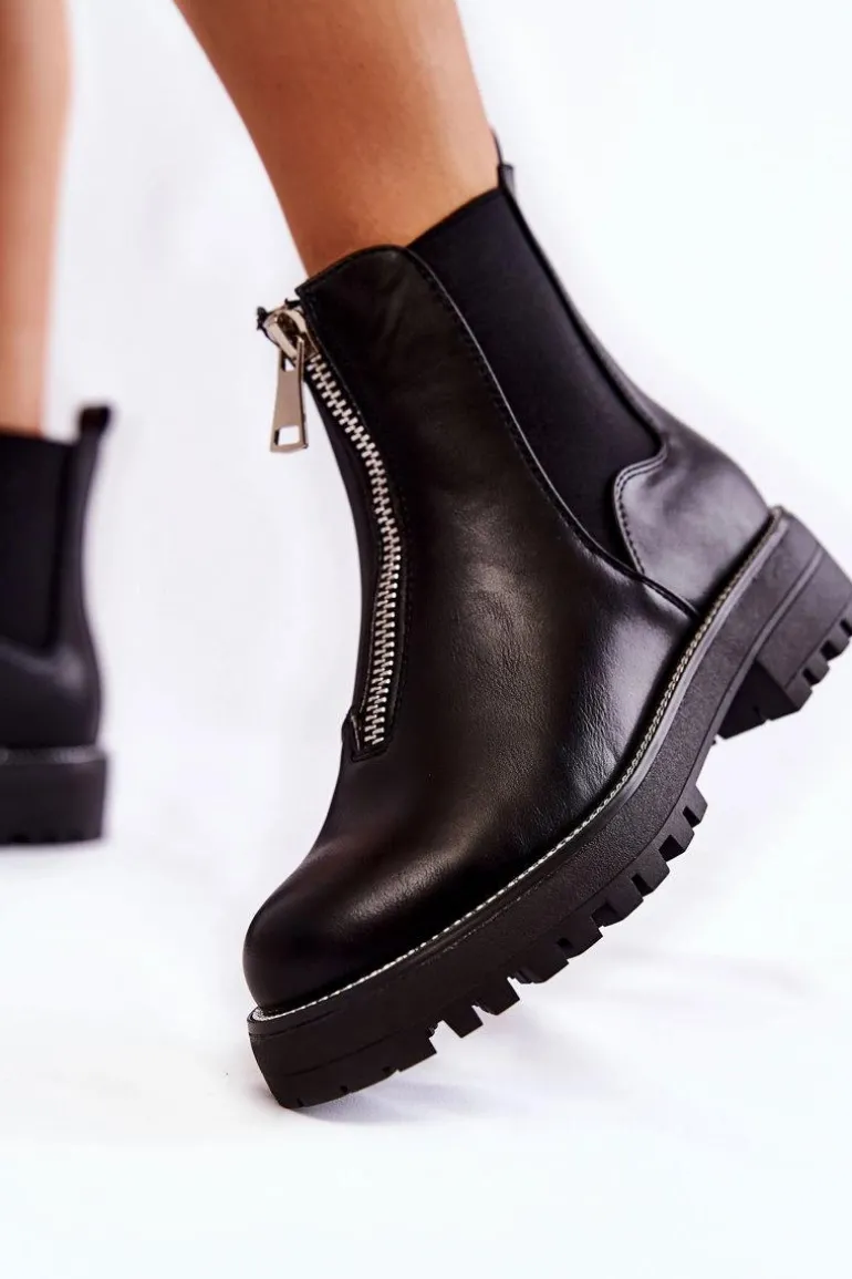 Modne Ocieplane Botki Sztyblety Czarne Madeleine