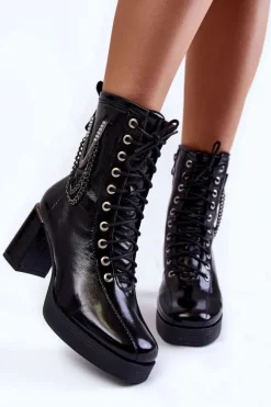 Modne Ocieplane Skórzane Botki Z Ozdobą Czarne Malta