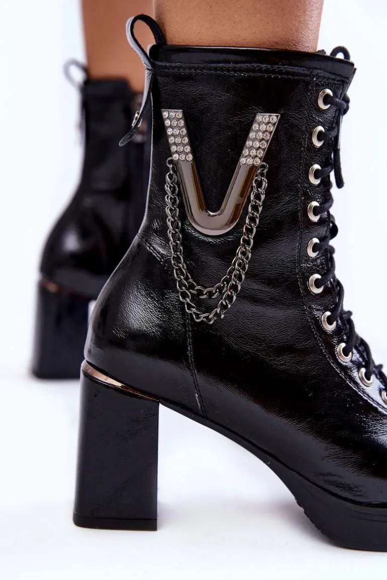Modne Ocieplane Skórzane Botki Z Ozdobą Czarne Malta