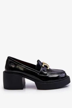 Modne Półbuty Czółenka Na Masywnym Obcasie Czarne Imani