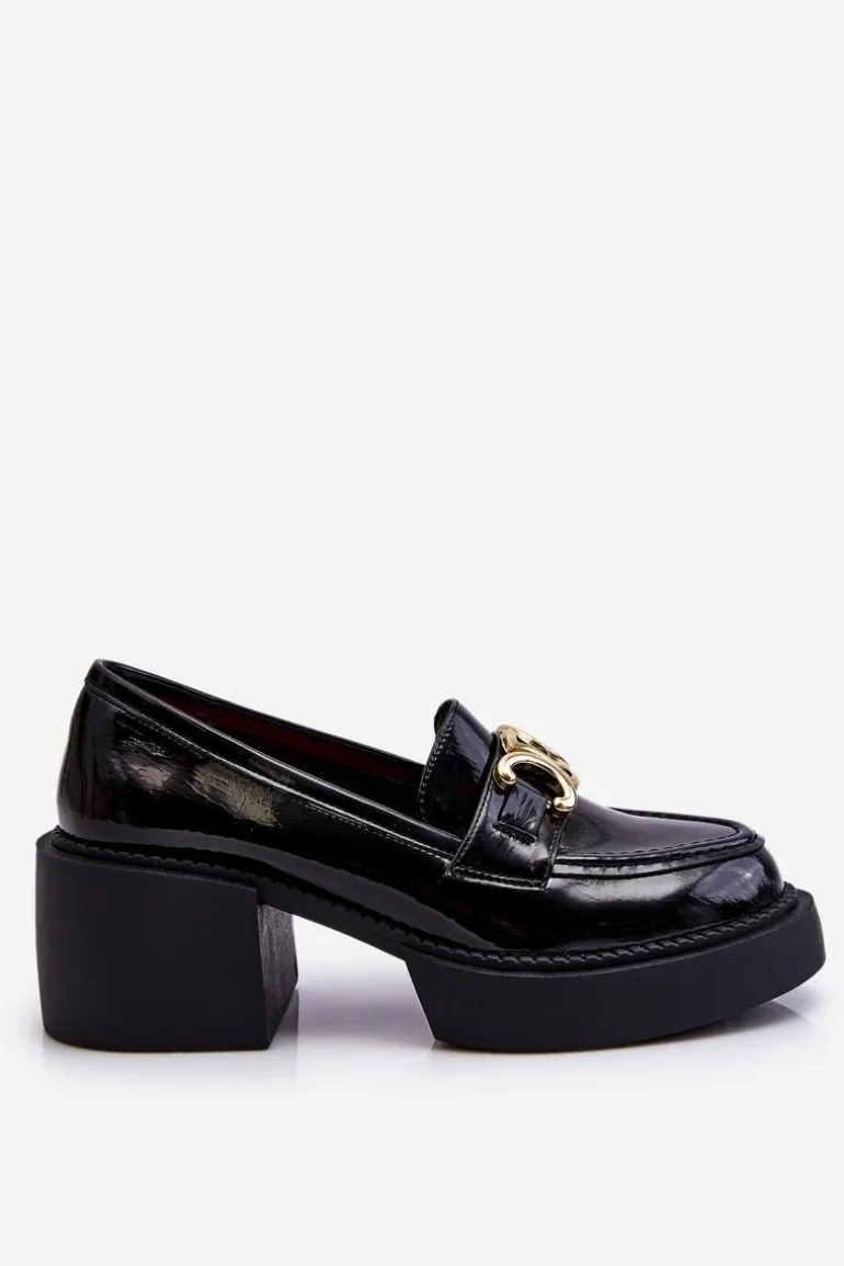 Modne Półbuty Czółenka Na Masywnym Obcasie Czarne Imani