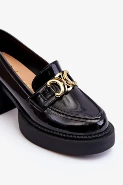 Modne Półbuty Czółenka Na Masywnym Obcasie Czarne Imani