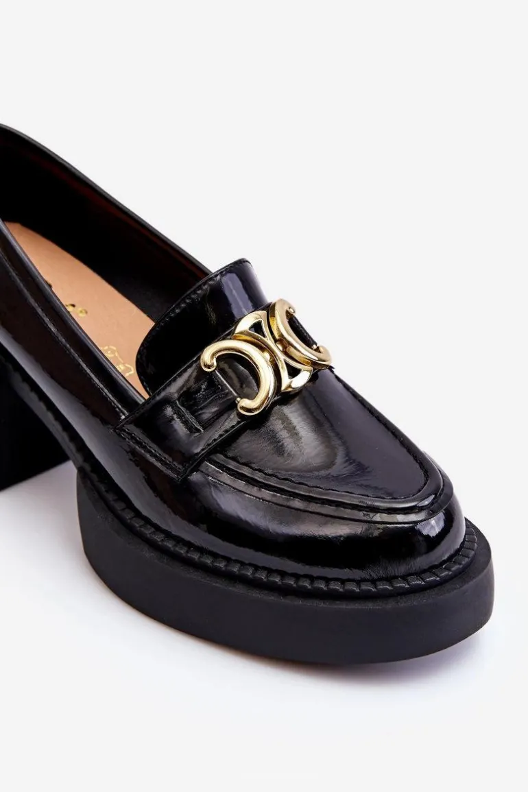 Modne Półbuty Czółenka Na Masywnym Obcasie Czarne Imani