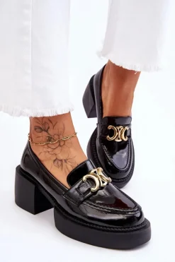 Modne Półbuty Czółenka Na Masywnym Obcasie Czarne Imani