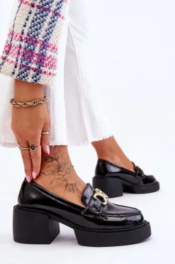 Modne Półbuty Czółenka Na Masywnym Obcasie Czarne Imani