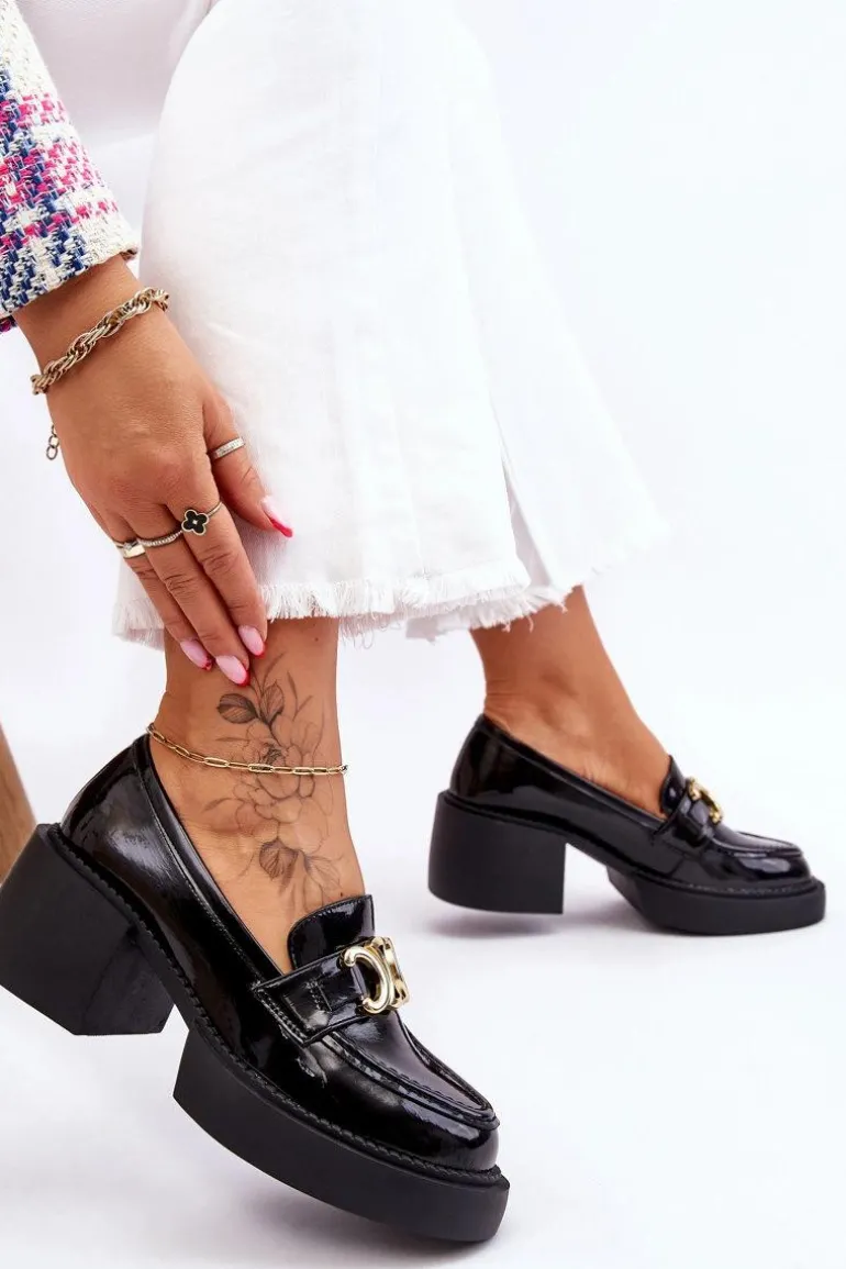 Modne Półbuty Czółenka Na Masywnym Obcasie Czarne Imani