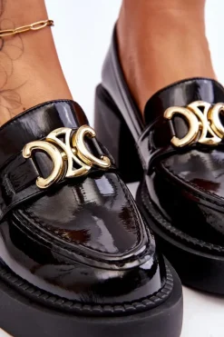 Modne Półbuty Czółenka Na Masywnym Obcasie Czarne Imani