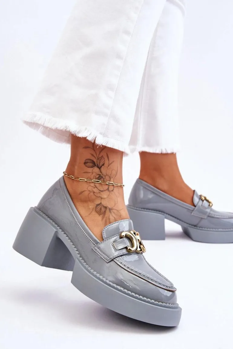 Modne Półbuty Czółenka Na Masywnym Obcasie Jasnoniebieskie Imani