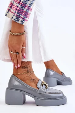 Modne Półbuty Czółenka Na Masywnym Obcasie Jasnoniebieskie Imani