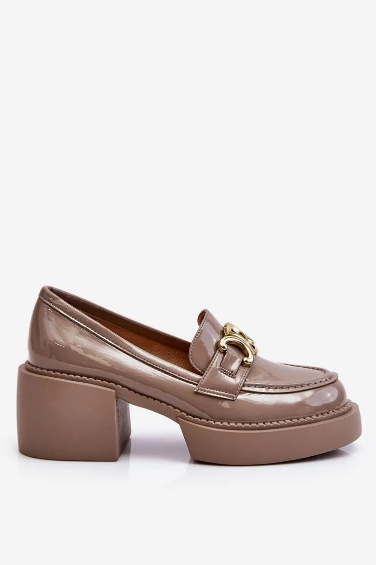 Modne Półbuty Czółenka Na Masywnym Obcasie Beżowe Imani