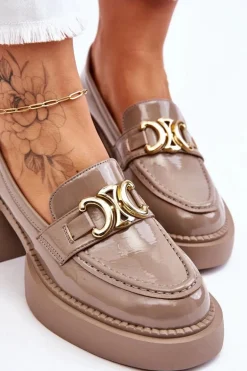 Modne Półbuty Czółenka Na Masywnym Obcasie Beżowe Imani