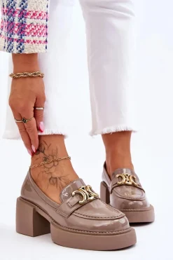 Modne Półbuty Czółenka Na Masywnym Obcasie Beżowe Imani