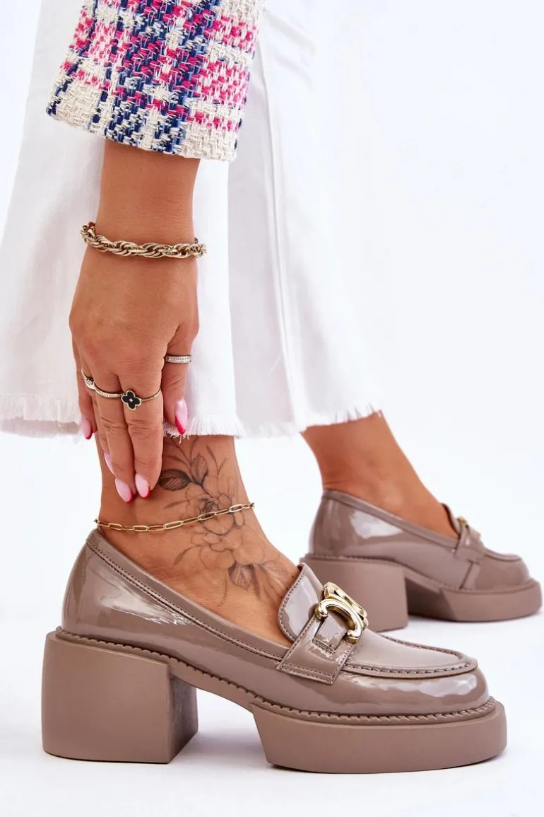 Modne Półbuty Czółenka Na Masywnym Obcasie Beżowe Imani