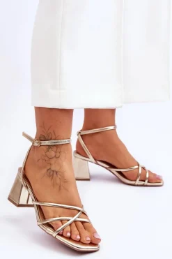 Modne Sandałki Na Obcasie Złote Felisa