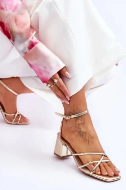 Modne Sandałki Na Obcasie Złote Felisa