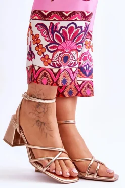 Modne Sandałki Na Obcasie Różowe Złoto Felisa