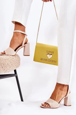 Modne Sandałki Na Słupku Beżowe Salis