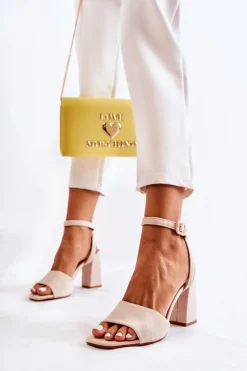 Modne Sandałki Na Słupku Beżowe Salis